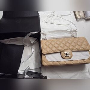 CHANEL Tan Quilted Leather Clutch